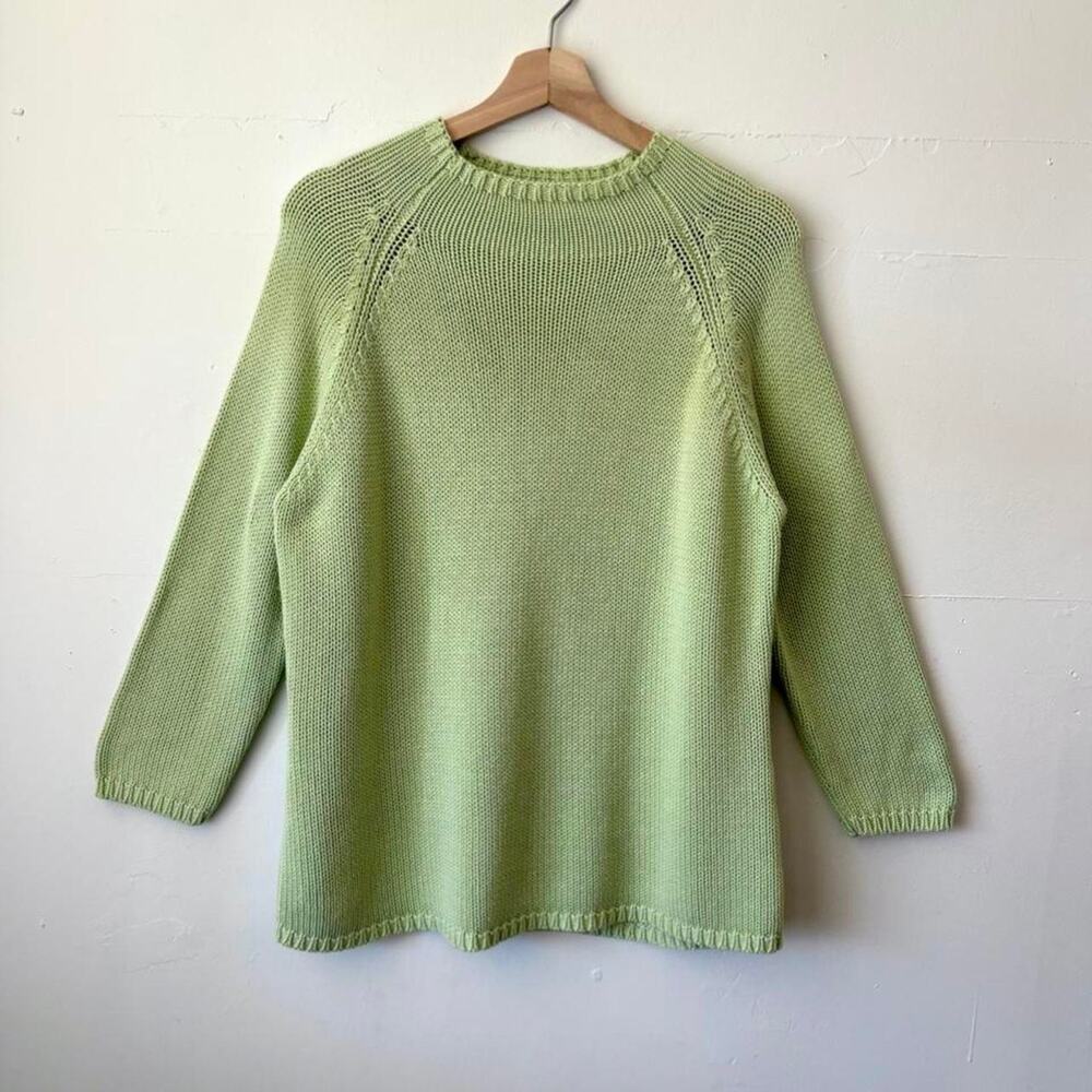 Hand Knit Sweater Mint Green Cotton Cottagecore Grandmacore Preppy Chunky Size S